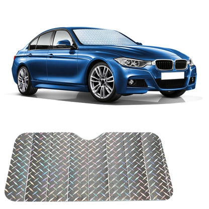 Three-panel car windshield sunshade cover with metallic diamond pattern, 140x70cm.