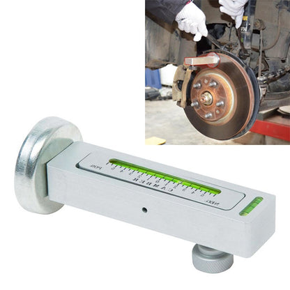 Wheel alignment gauge tool with silver body and green bubble level vial
