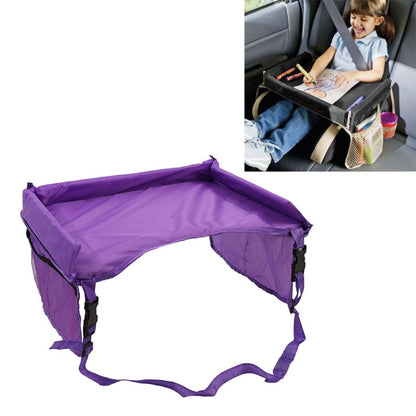 Purple stroller organizer activity tray with padded surface and hanging straps
