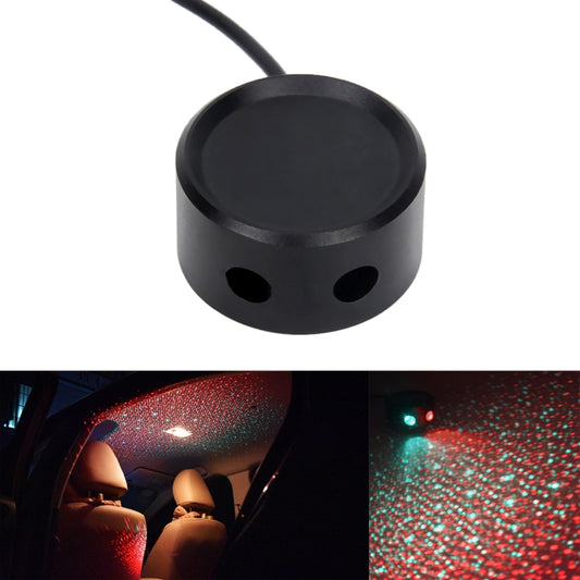 Car roof LED star projector lamp, black cylindrical base with two vent holes and cable