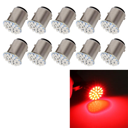 10-pack 1157 BAY15D LED bulbs, 22-LED, red light glow, metal base.