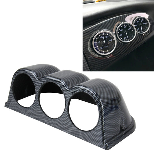 Three-hole horizontal dashboard gauge pod mount, carbon-fiber texture, dark gray