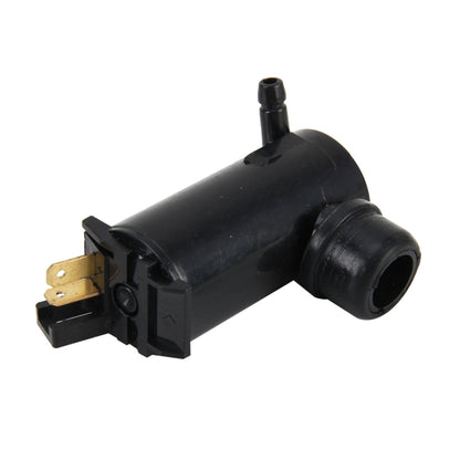 Black electric washer nozzle motor with outlet pipe and electrical terminals