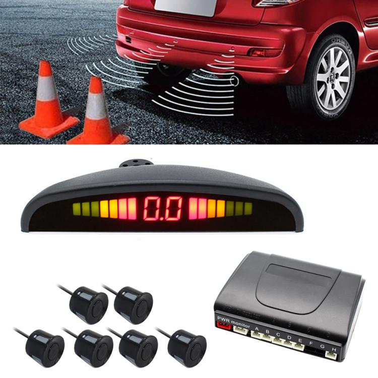 Car parking sensor display unit and six round sensors with colored indicator bar