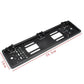 Black license plate camera frame with corner mounts and size measurement lines