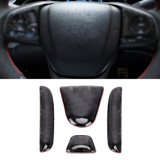 Black leather steering wheel with red trim stitching around rim and center hub