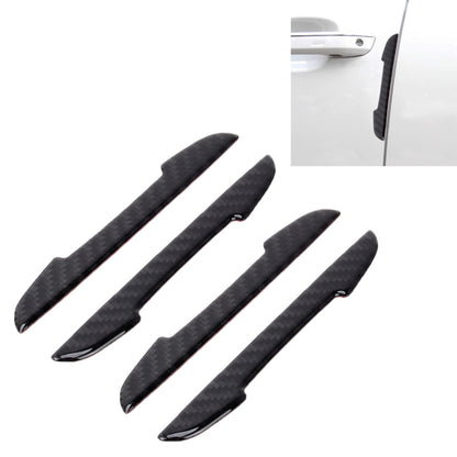 Set of black carbon fiber door edge guards with curved adhesive tabs, 4-pack.