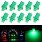 Green B8.5 wedge COB LED bulbs, 10-pack with small plug pins