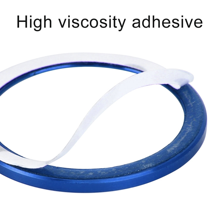 Blue aluminum adhesive trim ring for push-start engine stop button