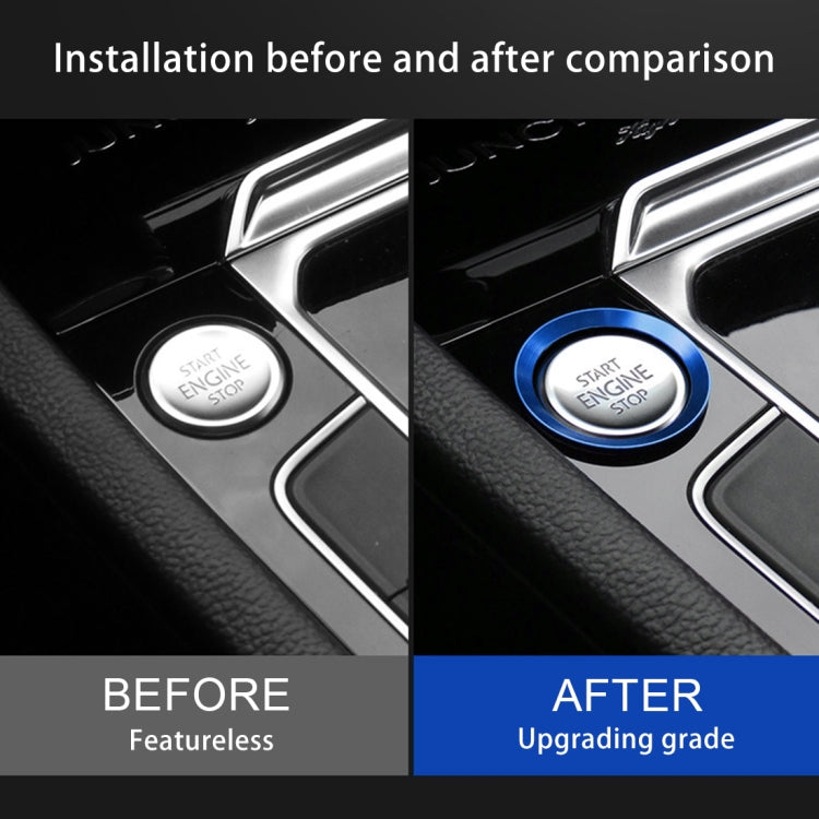Blue trim ring installed around push-start engine stop button on console