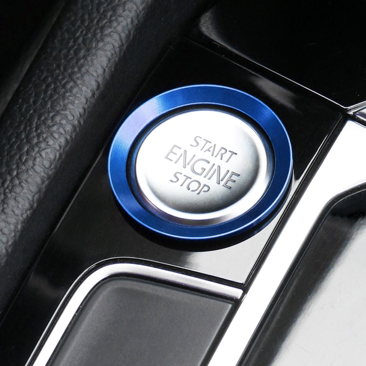 Blue aluminum start/stop button ring with START ENGINE STOP lettering