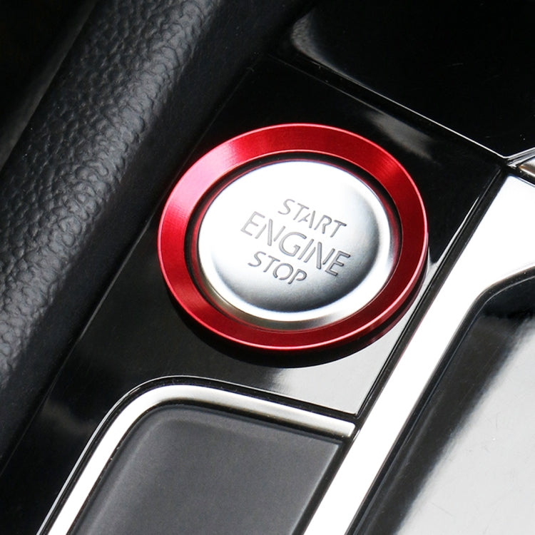 Red aluminum push-start button ring with START ENGINE STOP lettering for car