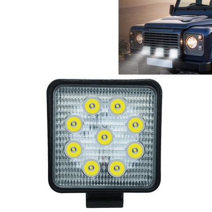 Square LED work light with black bezel and clear lens, showing multiple round LEDs