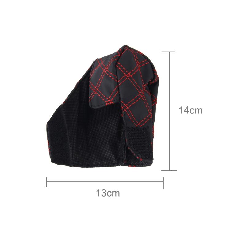 Red plaid shift knob cover with black base, size 13x14 cm