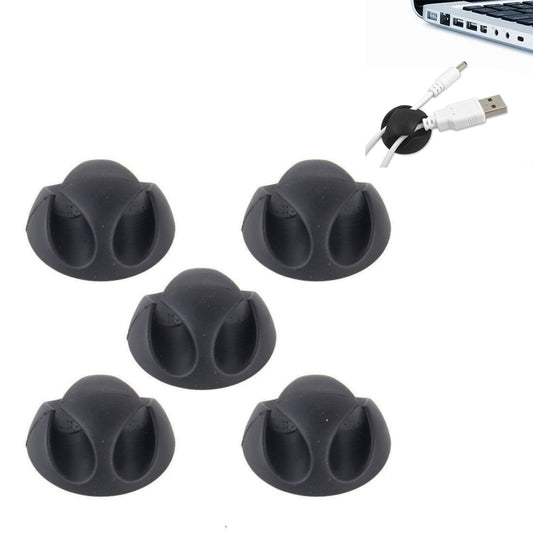 Black double-hole cable clips set of five, round twin cable holders