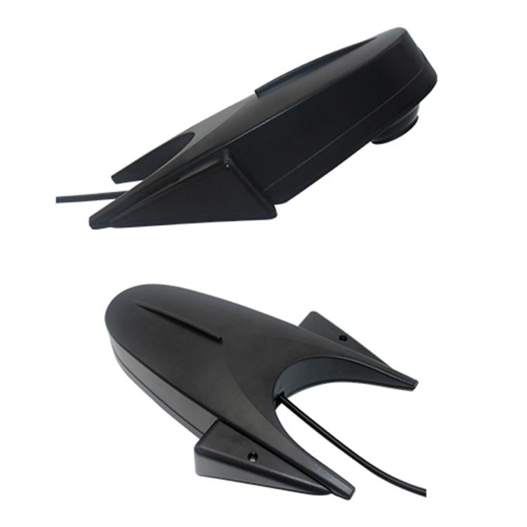 Reversing car camera mounting bracket with attached cable and black lens housing