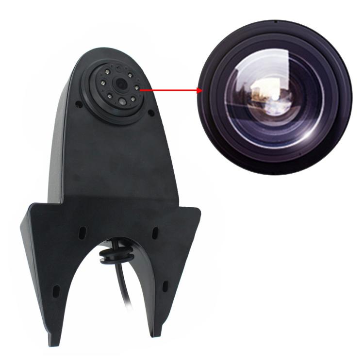 Reversing car camera with visible wide lens and black protective housing
