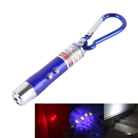 Blue mini LED keychain flashlight with metal body and keyring clip