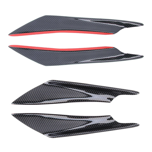 Set of 4 carbon-fiber flank stickers with red trim, angled view