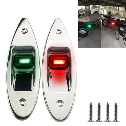Pair of marine LED bow lights with green and red tear-drop lenses in chrome housings