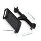 Black car seatback tablet phone holder with cradle arms and side clamp grips