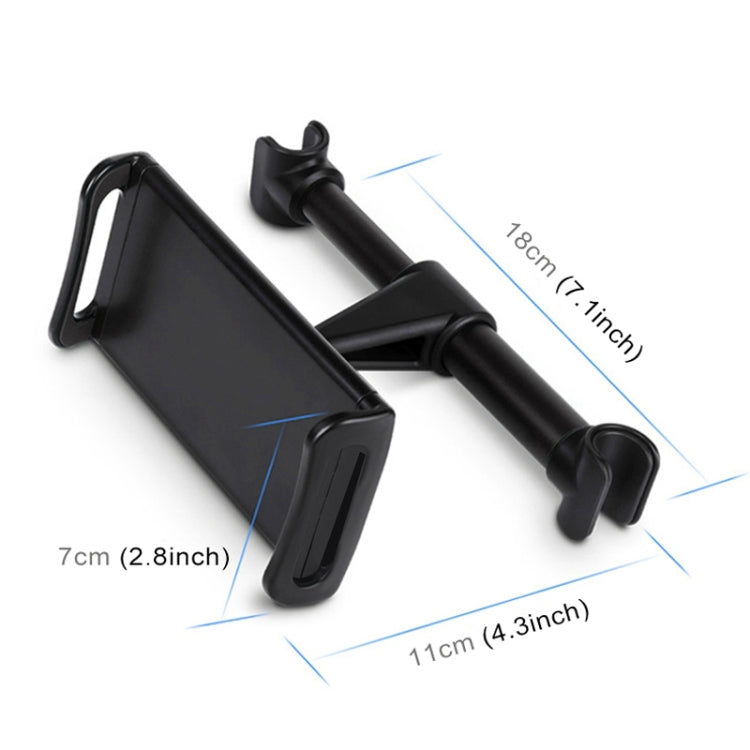 Black car seatback tablet phone holder with cradle arms and side clamp grips
