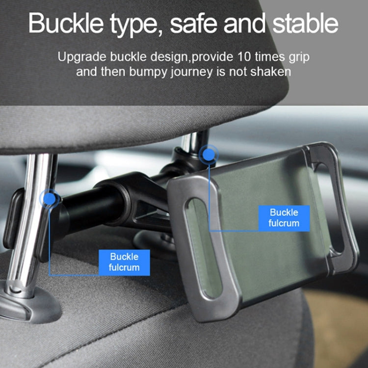 Black car seatback tablet holder with adjustable clip grips