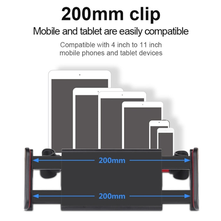 Black car seatback tablet holder, 200mm adjustable clip width