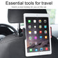 Black car seatback tablet holder securing a tablet on headrest posts