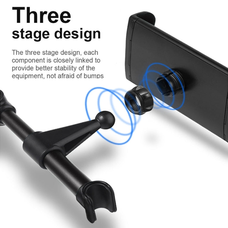 Black car seatback tablet phone holder with multi-lock press mechanism