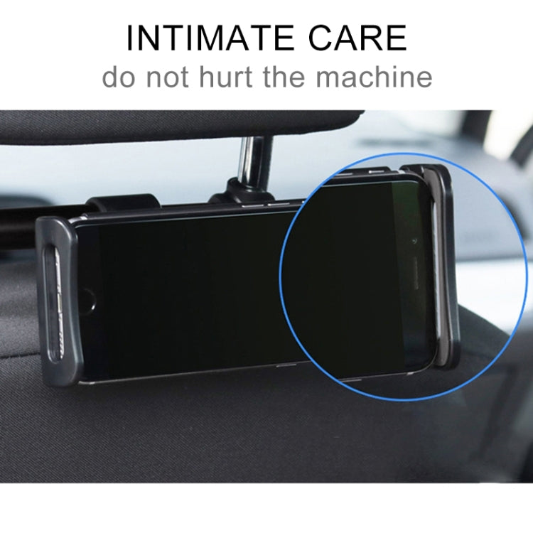 Black car seatback tablet phone holder holding a smartphone in cradle
