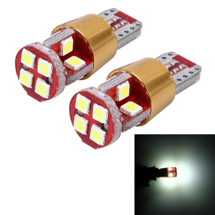 Pair of T10 LED bulbs with red circuit board, gold base, and 6 SMD-style chips each