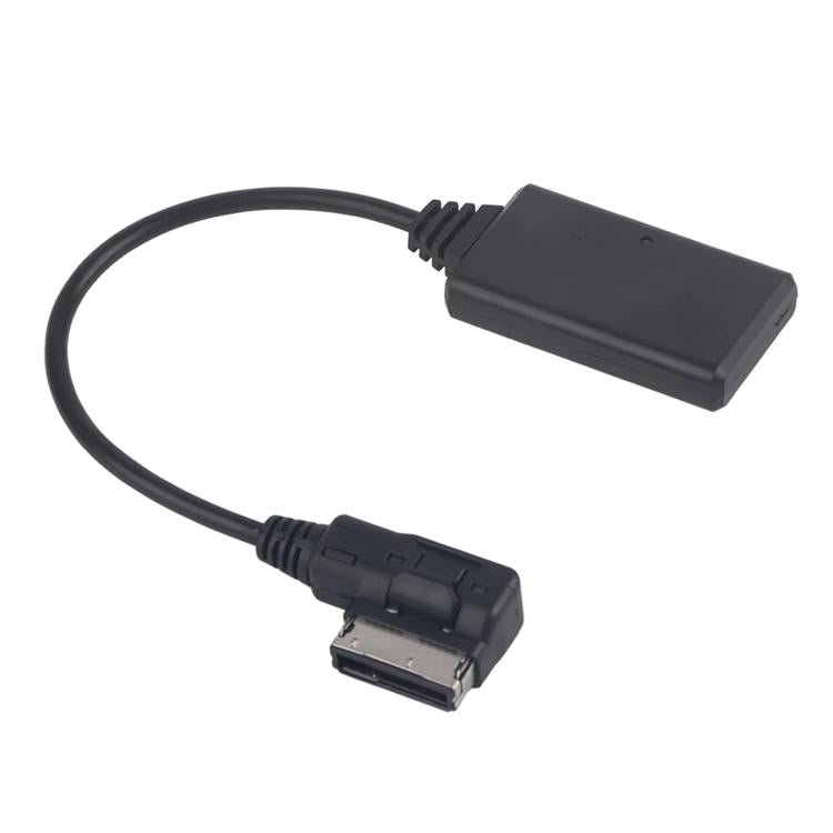 Black audio cable with inline module and AMI-style plug connectors