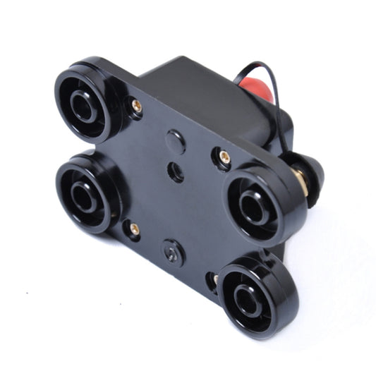 Black DC audio circuit breaker fuse holder with four round ports and metal screw terminals