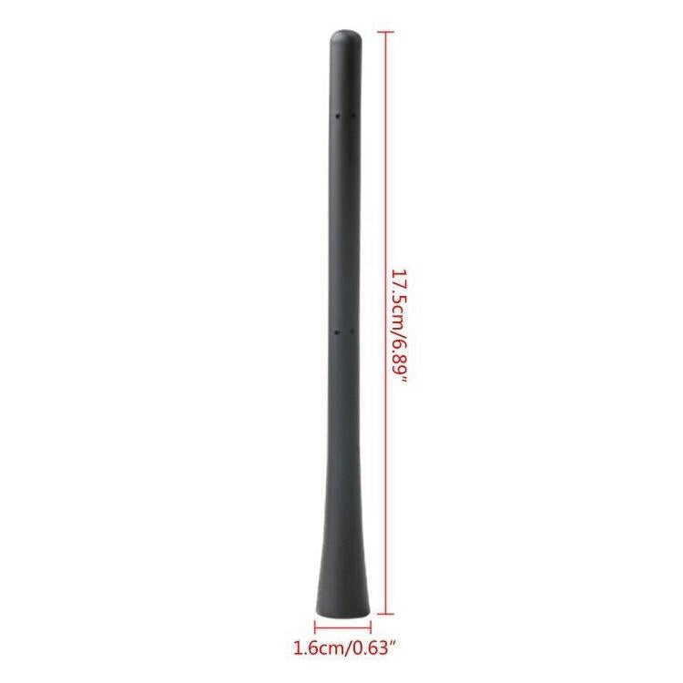 Black antenna mast with length and base size measurement markings