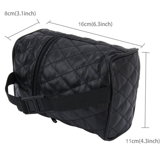 Car tissue box holder, black quilted faux leather with side zipper and hanging strap