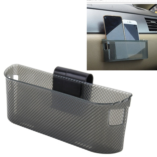Car silicone organizer with vent hanger and gray mesh pocket, black center bar
