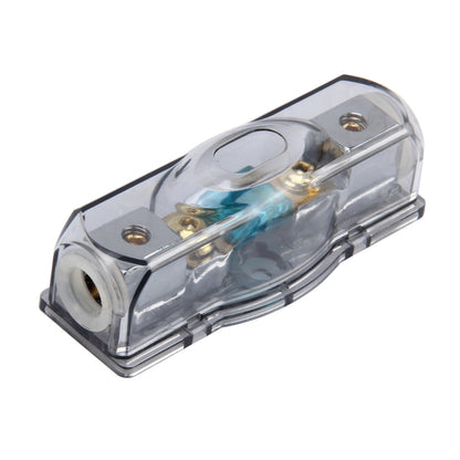 Bolt-on blade fuse holder with transparent cover and brass terminals for car audio