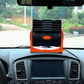Portable vehicle cooling fan with front vent grille, orange oval panel, and base on pad