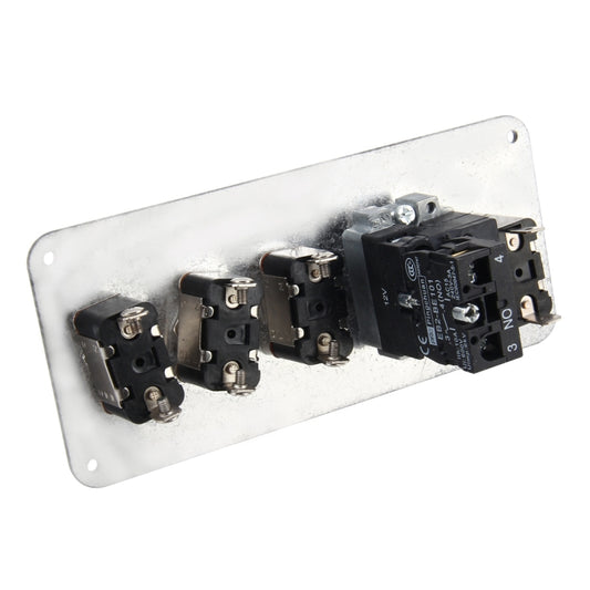 Ignition switch panel with black switch module on silver mounting plate and three terminals