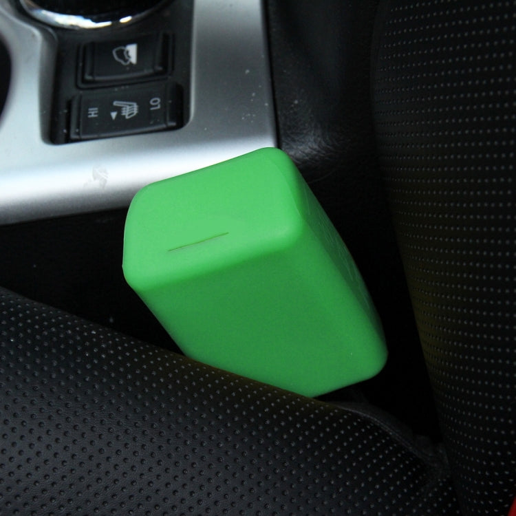 Green rubber car seat belt buckle lock cover on car seat