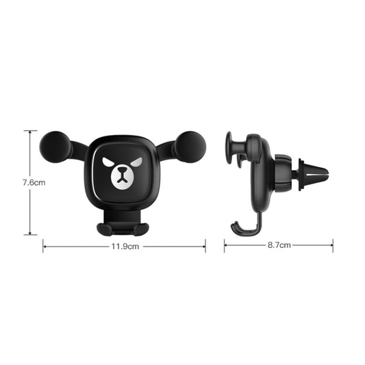 Black cartoon gravity air-vent phone holder with bear face design and side support arms