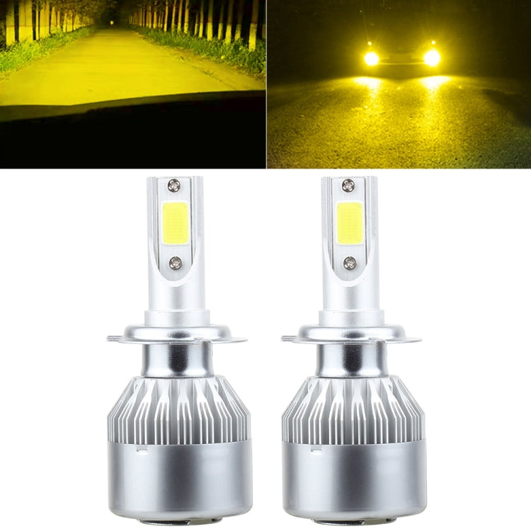 Pair of H7 LED car headlight bulbs with COB chips, silver aluminum housing