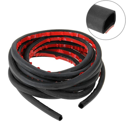 Car noise reduction sealing strip: black D-shaped foam, red adhesive backing, 5m