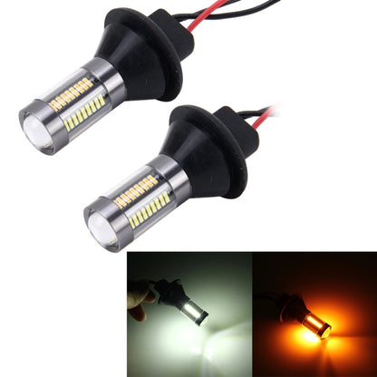 LED car tail bulb pair with black base, LED strip lenses, and red/black wiring harness