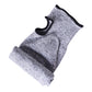 Gray anti-cut arm sleeve with black ribbed elbow openings, angled view.