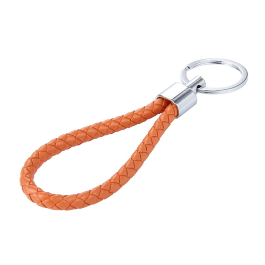 Orange braided leather key ring holder with chrome key ring and metal clasp