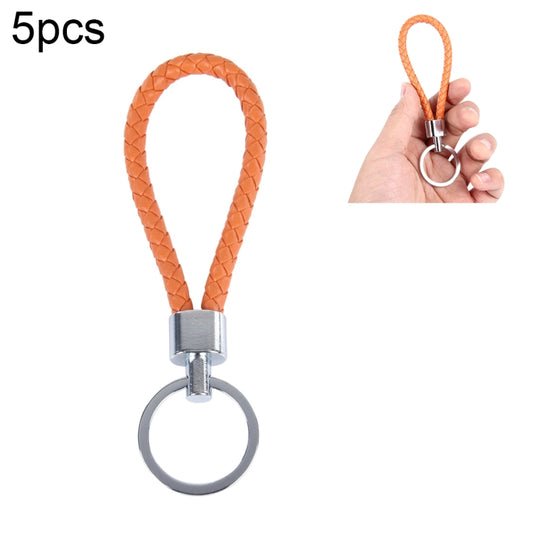 Orange braided leather key ring holder with metal clasp and round key ring