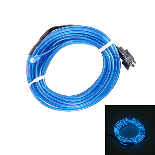 Blue flexible LED strip light coil with white clips and black power cord connector