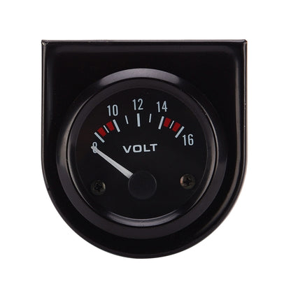 Black 52mm car voltmeter gauge with VOLT label and 8–16 scale markings